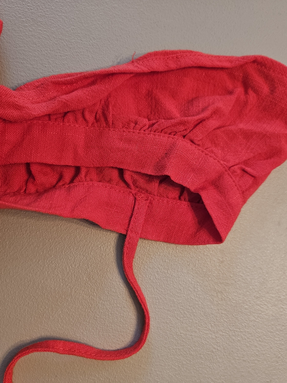 Monteau Red Ruffle Tie-Front Ruffle Strap Crop Top Linen Blend - Picture 3 of 7